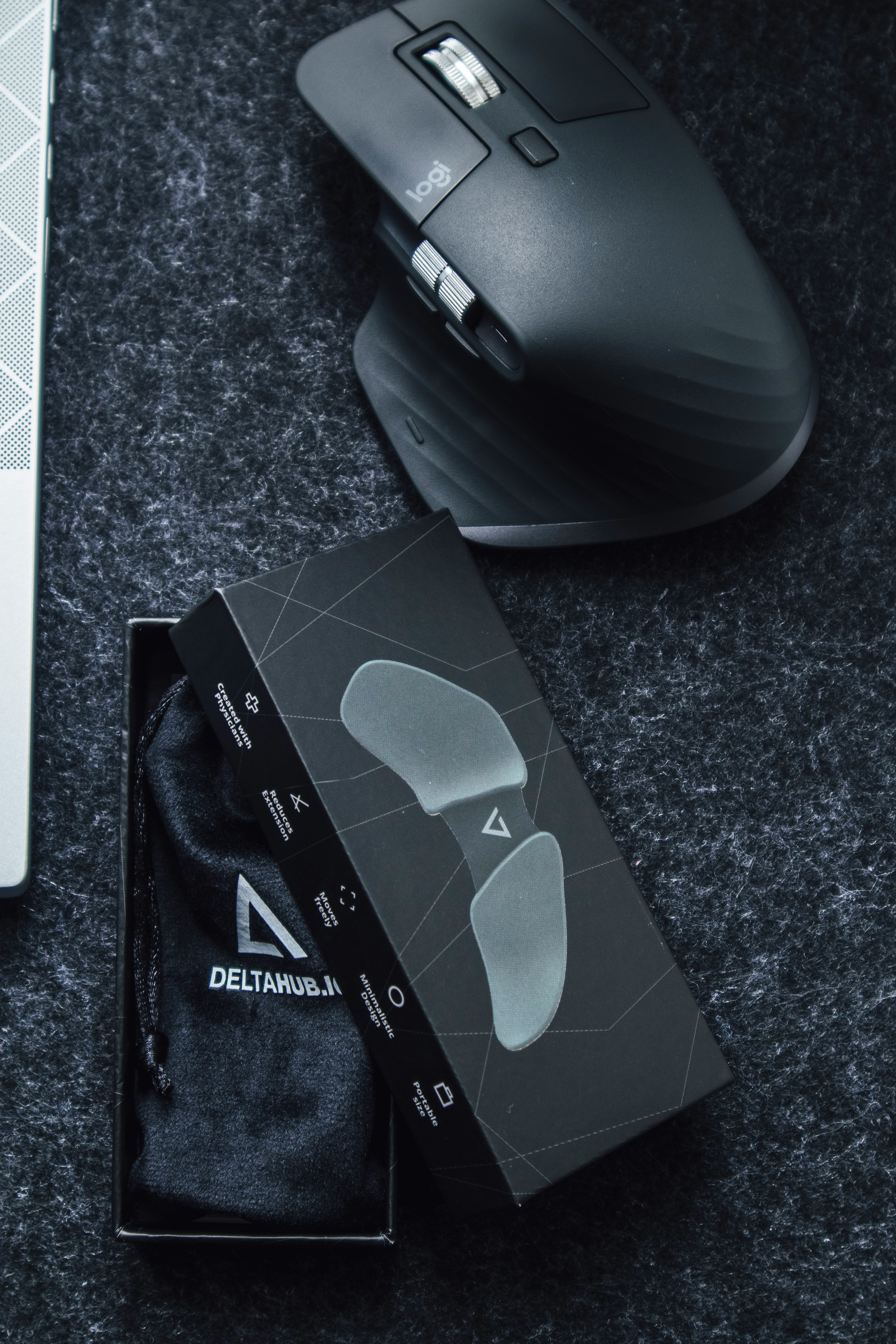 black and white box on black and gray granite table